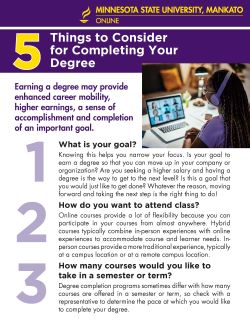 Document flyer cover on five things to consider for completing your degree
