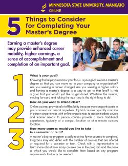 Document flyer cover on five things to consider for completing your masters degree